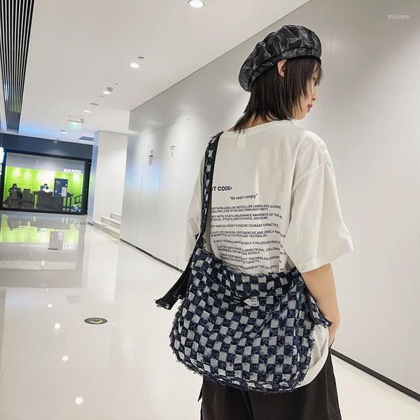 Borse da sera Denim Nappa Borsa da donna 2023 Trend Jeans a spalla a scacchi Grandi shopper Eco Casual Quotidiano Borsa a tracolla di grande capacità