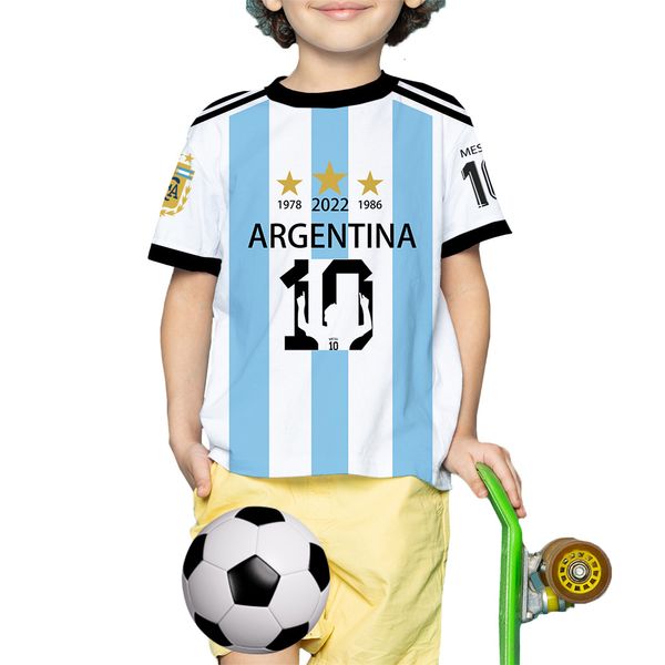 T-shirts Argentina 3 Stars Print T-Shirt Kids Number 10 Casual Jersey Cool Boy Girl Tops Mangas Curtas 2-14 Anos Tee Kids 230605