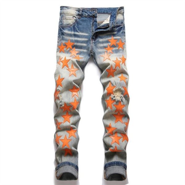 Designer-Herrenjeanshose Slim Fit Motorrad Distressed Ripped Biker Denim Für Männer Top-Qualität Modejeans gerade normaler Reißverschluss Lichtmuster Männer lange Hosen 29-38