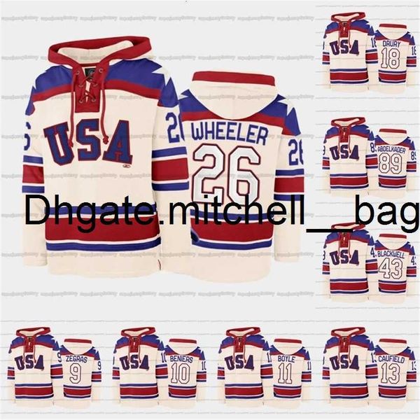 MMag A3740 USA Hockey Team Lace-Up Relate Felpa con cappuccio Jersey Custom 9 Trevor Zegras 26 Blake Wheeler 18 Jack Drury 43 Colin Blackwell 11 Brian Boyle 12 Alex