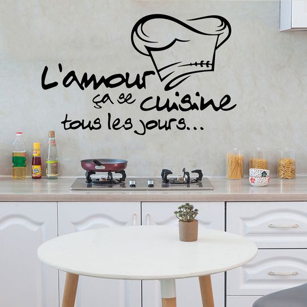 Adesivo da parete per cucina Decorazione per sala da pranzo Citazione Love Cooking Decalcomanie in vinile Adesivi per ristorante Decalcomania francese Cook