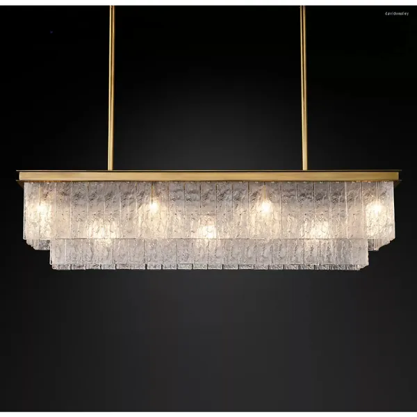 Lampadari Lampade a LED Glace Rettangolare Moderno Retro Vetro Ottone Cromo Appeso Per Soffitto Soggiorno Sala Da Pranzo Lustro