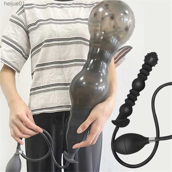 Plug anale gonfiabile ButtPlug in silicone morbido Dilatatore anale Grande dildo Estensore dell'ano Massaggiatore Giocattolo del sesso Per uomo Donna Pompa nera gay L230518