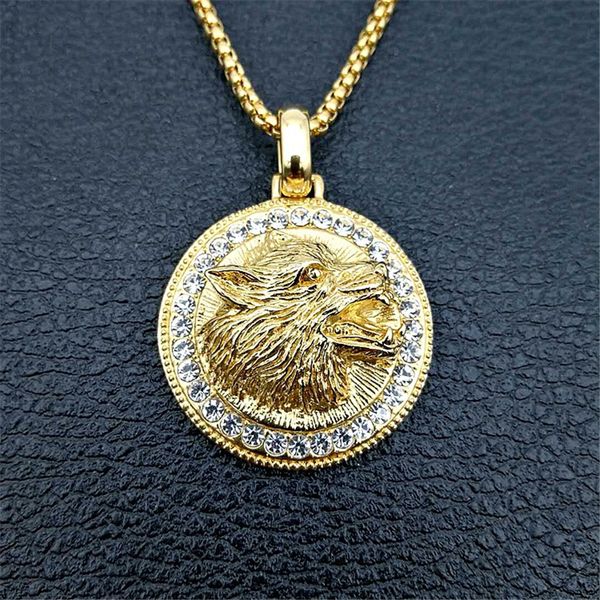 Anhänger Halsketten Hip Hop Iced Out Wolf Kopf Anhänger Halskette Für Männer Gold Farbe Edelstahl Halsketten Bling Schmuck Drop 230605