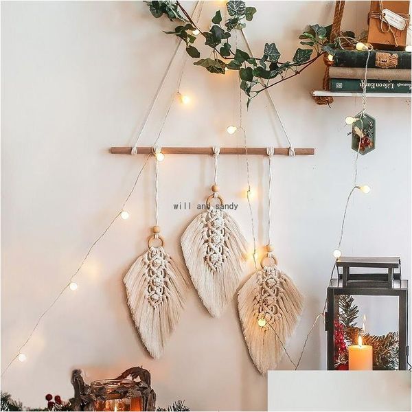 Other Home Decor Rame Leaf Handwoven Cotton Tapestry Pendant Wall Hanging Wedding Decoration Bedroom Bedside Drop Delivery Garden Dhqvj