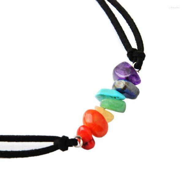 Choker Fashion Damen Naturstein Siebenfarbige Perlen Halskette Yoga Buddha Energie Chakra Halskette