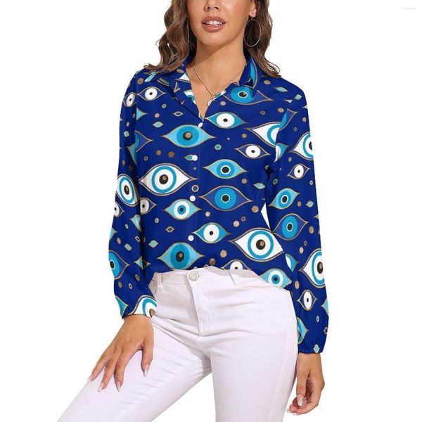 Camicette da donna Camicetta retro malocchio greca Mati Mataki Camicia oversize a maniche lunghe da donna personalizzata carina