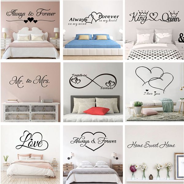 Romantische Liebe Wandaufkleber für Zuhause Schlafzimmer Dekoration Wohnzimmer Dekor Aufkleber Wandtattoos abnehmbare Wanddekoration HL222