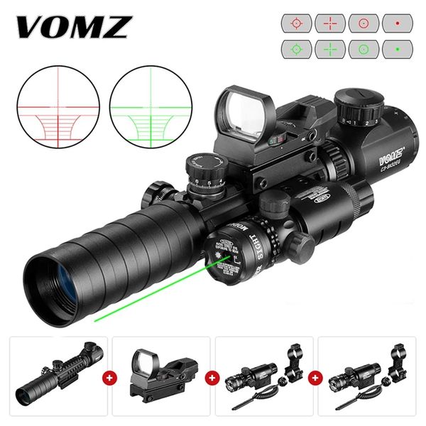 VOMZ 3-9X32 EG Jagd Taktisches Zielfernrohr Optisches Visier Rot beleuchtetes Zielfernrohr Holographisch 4 Absehen Grüner Punkt Combo