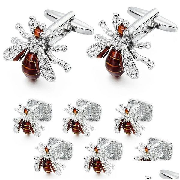 Botões de punho Hawson Crystal Bee Conjunto de abotoaduras e tachas para homens smoking festa de presente de luxo com caixa masculino 221130 entrega direta jóias gravata dhj4l