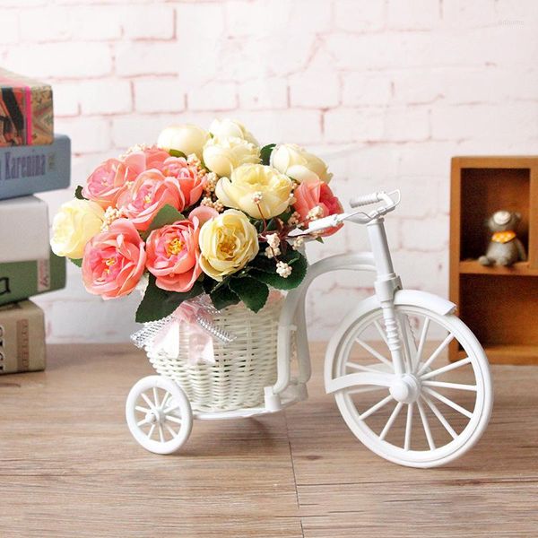 Vasos Branco Bicicleta Flor Cesta Decoração Triciclo Design Vaso De Plástico Vaso De Armazenamento Em Casa Festa De Casamento Decorativo