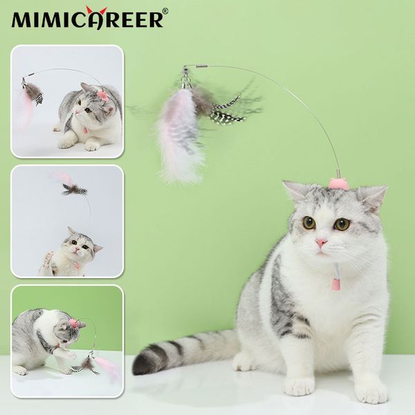 Giocattolo per gatti Kitten Fishing Headdres Hat Feathers Bait Head Covers Stuzzicanti Forniture per animali Accessorio per gatti Bastone per gatti divertenti Giocattoli interattivi