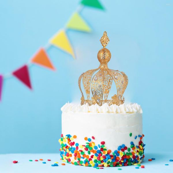 Festliche Lieferungen Strass Kuchen Topper Bling Funkelnde Legierung Königskrone Für Hochzeit Geburtstag Party Golden