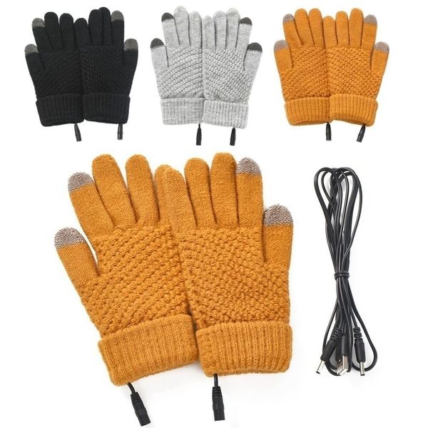 Ski Gloves Winter Girl Women Electric Mitten Heated Full Finger Warmer USB Rechargeable Touch Screen Knitted Hand 230606