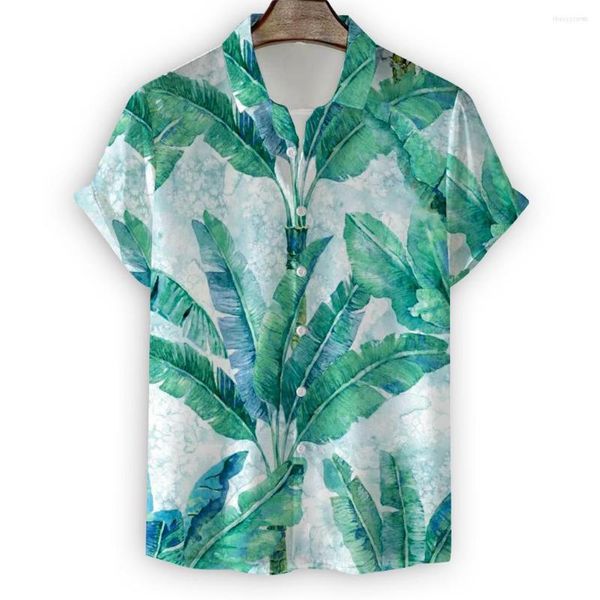 Camisas Casuais Masculinas Camisa Verde Folhas de Palmeira Outono Plantas Tropicais Estampadas Blusas Vintage Man Manga Curta Design Street Tops Plus Siz