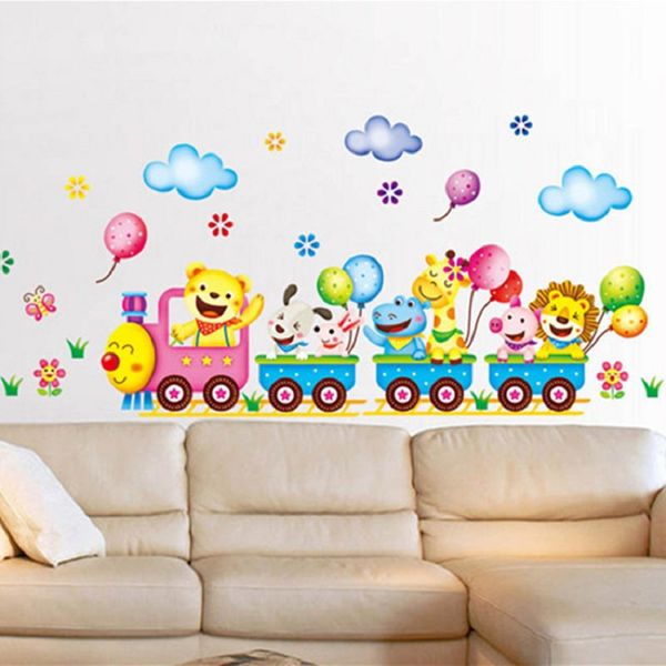 Simpatico cartone animato animale treno camera dei bambini scuola materna adesivi murali decorativi adesivi murali sfondo PVC Decorazione domestica