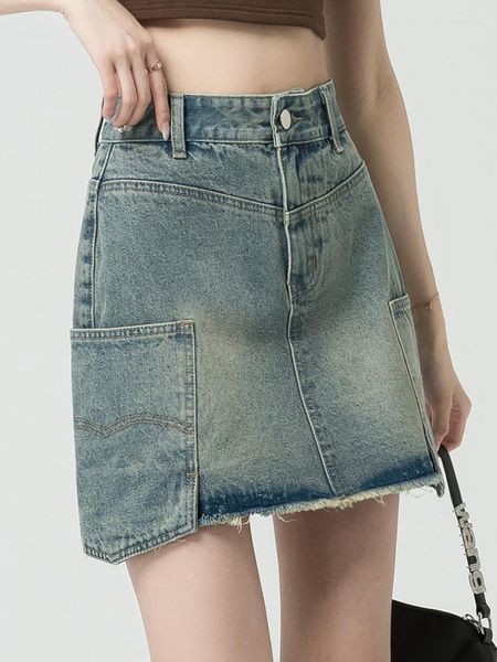 Saias Chic Ripped Denim 2023 Summer Beach Sexy Jeans Cintura Alta Shorts Bolso Casual Saias Mujer S-XL