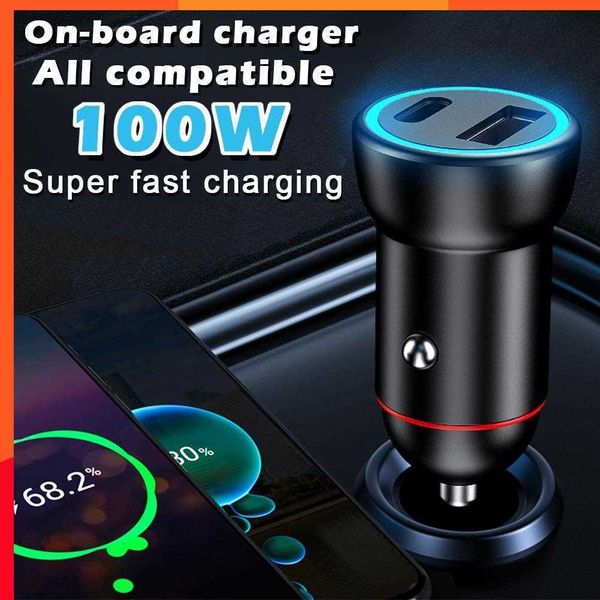 Novo carregador de carro USB 22,5/100 W adaptador de carregamento rápido de 2 portas multifuncional mini carregador de carro oculto compatível para a maioria dos carros X5I6