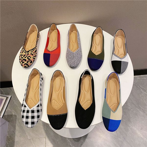 Scarpe da donna Scarpe a fondo piatto alla moda Puntale circolare traspirante in maglia elastica Soletta in lattice che assorbe il sudore Gomma antiscivolo