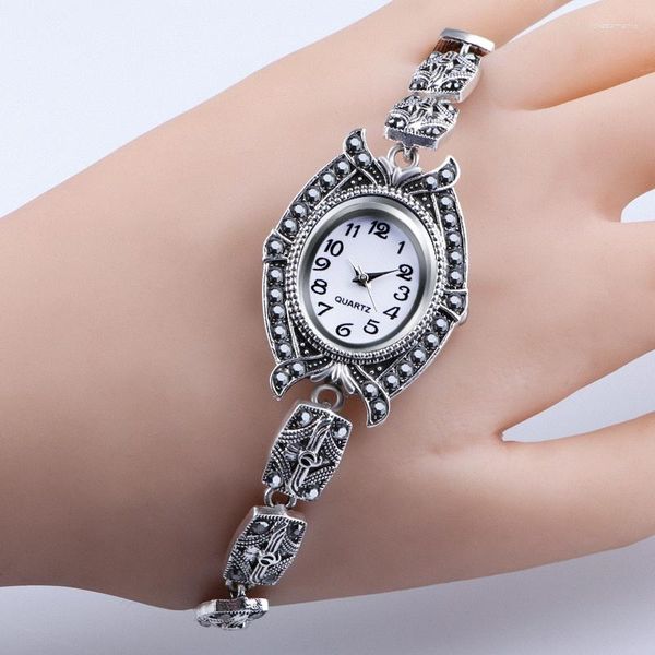 Bilek saatleri Qingxiya Marka 2023 Moda Saatleri Kadın Antik Gümüş Bilezik Bayanlar Kuvars Kadın Saat Relogios Montre