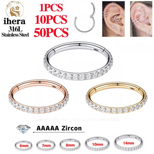 Argolas para o nariz Studs 50PCS Aço Inoxidável Zircão CZ Segmento Articulado Nariz Septo Clicker Anel Brincos Redondos Argolas Orelha Tragus Helix Piercing Jóias 230605