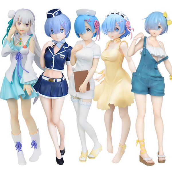 Action Toy Figures 6Styles Rem Anime Figure RE Zero-Starting Life in Another World Uniforme de Aeromoça Uniforme de Enfermeira Modelo de Anjo Brinquedos de PVC Boneca 230606