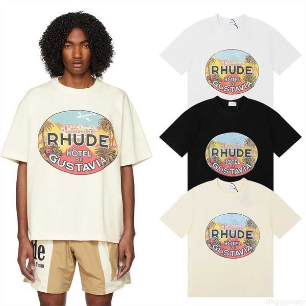Camisas 2023ss Motorsport Letter Printing Classic Top Tee Rhude Black Women's Men's Casual Oversized t Shirt Cotton Hotel 6 NXN2