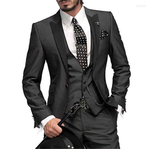 Ternos masculinos Blazer de alta qualidade feito sob medida para homens Slim Fit 3 peças (jaqueta calça calça colete gravata) Traje de lapela pontiagudo Calças masculinas