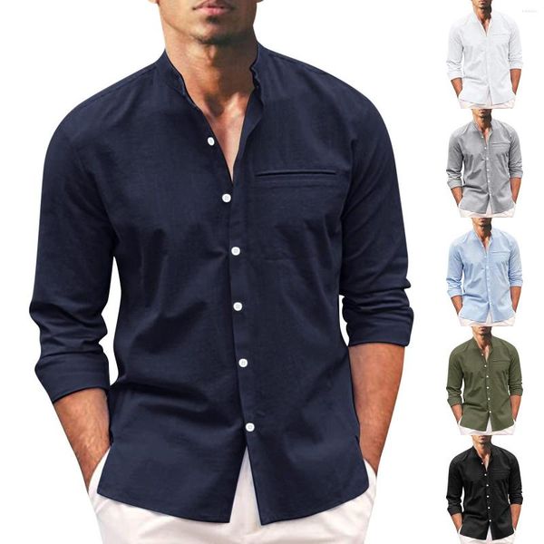 Camisas masculinas casuais Camisas masculinas despojadas Sólida Tábua dobrável Estereoscópica Mangas compridas Titular Vestuário