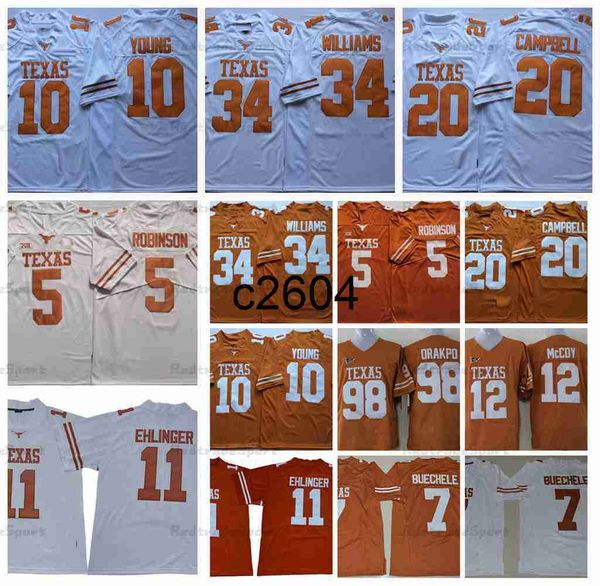 C2604 NCAA Texas Longhorns 5 Bijan Robinson 10 Vince Young College Football Trikots 34 Ricky Williams 20 Earl Campbell Brian Orakpo Colt McCoy Sam Ehlinger 7 Shane Bue