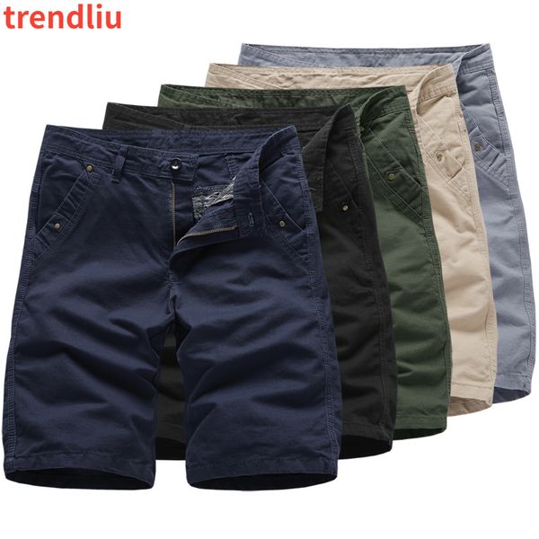 Shorts Masculino Verão Algodão Masculino Sólido Alta Qualidade Casual Negócios Social Militar Calças Bermuda Praia Preto 230605