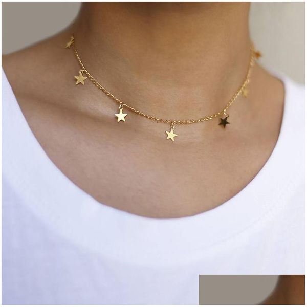 Chokers Star Choker Halskette Sier Gold Pentagramm Halsketten Kragen Kette Frauen Mode Schmuck Geschenk Drop Lieferung Anhänger DHEBP