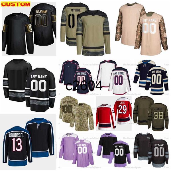 c2604 Custom 2023 Reverse Retro Hockey Maglie Laine Johnny Gaudreau Werenski Merzlikins Camo combatte il cancro Jenner Kuraly Marchenko Johnson Gudbranson Peeke Rosl