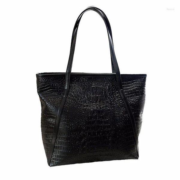 Abendtaschen Große Kapazität Frauen Krokodil Umhängetasche Vintage Große Tote Für Damen Handtaschen Schwarz Leder JP-010