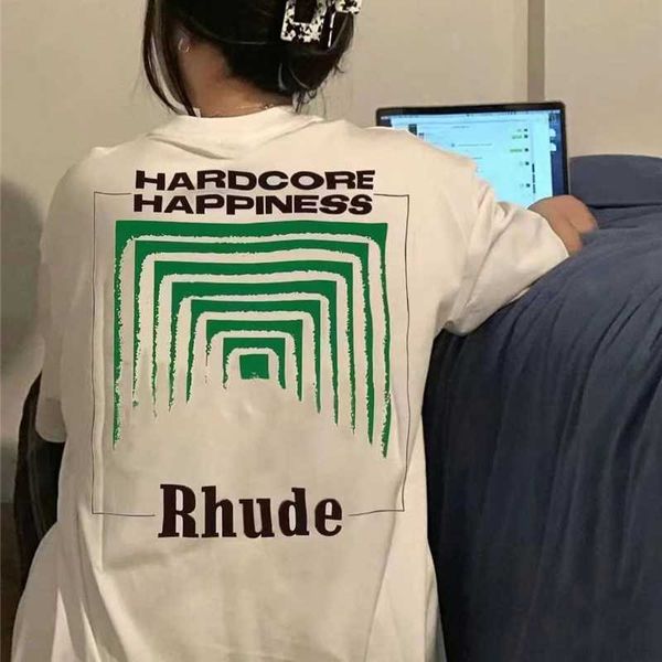 Gömlekler Rhude Büyük boy tişörtlü erkek kadın 1 yüksek kaliteli contton rhude kutusu perspektif t-shirt grafik baskı üstleri