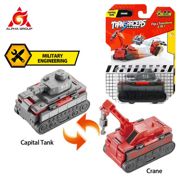 Action Toy Figures Transracers 1pcs 2-em-1 Transforming Vehicles Forklift Armored Crane Road Roller Mini Flip car Girl Boy Birthday Kid Toy Gifts 230605