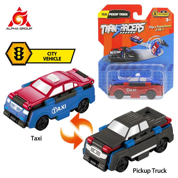 Action Toy Figures Transracers 13 Types 2-in-1 Transforming City Vehicles Mini Flip car Transformed Two Types Pocket Car Kid Toy Gifts Birthday 230605