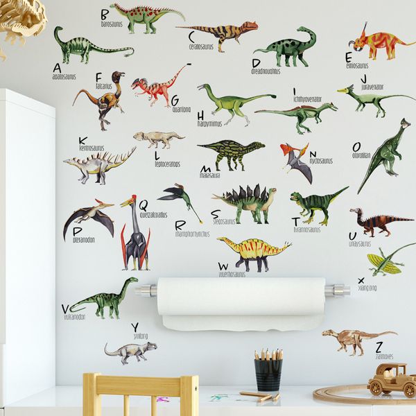 Cartoon Dinosaur Collection Wall Stickers For Boy Kids Room Alfabeto Lettera Decorazione Decalcomanie Decorazioni per la casa Carta da parati autoadesiva