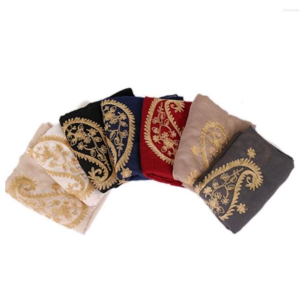 Schals, bestickter Paisley-Baumwollschal für Damen, muslimischer Amira-Hijab, Islam-Kopfbedeckung, Kopfbedeckung für Damen, goldene Türkei-Tücher und Tücher, 180–90 cm