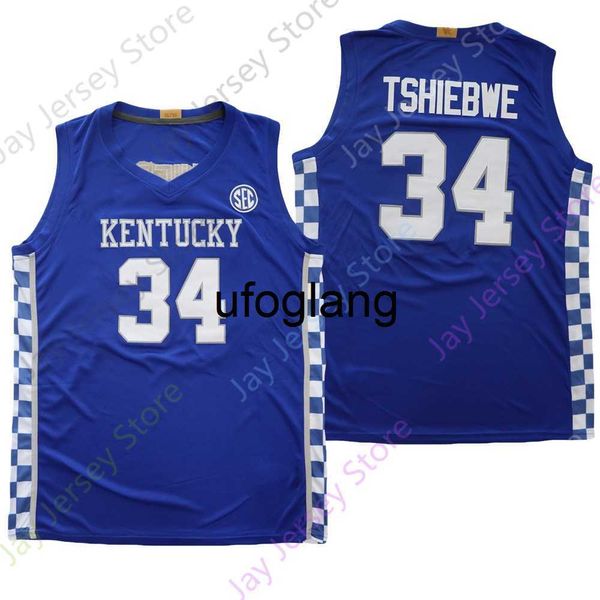 coe1 2022 Nova camisa de basquete NCAA Kentucky Wildcats 34 Oscar Tshiebwe tamanho universitário jovem adulto azul
