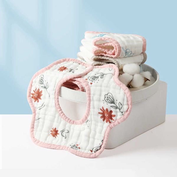 Lätzchen Spucktücher 8-lagiges Speicheltuch aus reiner Baumwolle mit Hochglanz-Blumenmuster, 360-Grad-Lätzchen mit süßem Aufdruck für Neugeborene, G220605