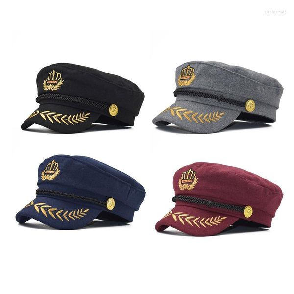 Berets Mode Navy Sailor Hut All-Match Männer Frauen Casual Stilvolle Uniform Stickerei Muster Damen Für Strand Sommer