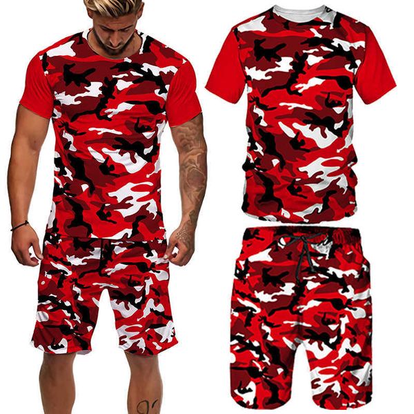 Trainingsanzüge Neue Sommer T-shirt Shorts Leichtathletik Super Große Kleidung Retro Mode 3D Druck Camo Sportswear-Set männer P230605