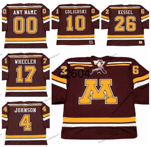 c2604 Mens Vintage Minnesota Gophers 26 PHIL KESSEL College Hockey Maglie THOMAS VANEK 10 ALEX GOLIGOSKI 9 KYLE OKPOSO 5 NICK LEDDY 17 Wheeler 4 Erik Johnson Mittelst