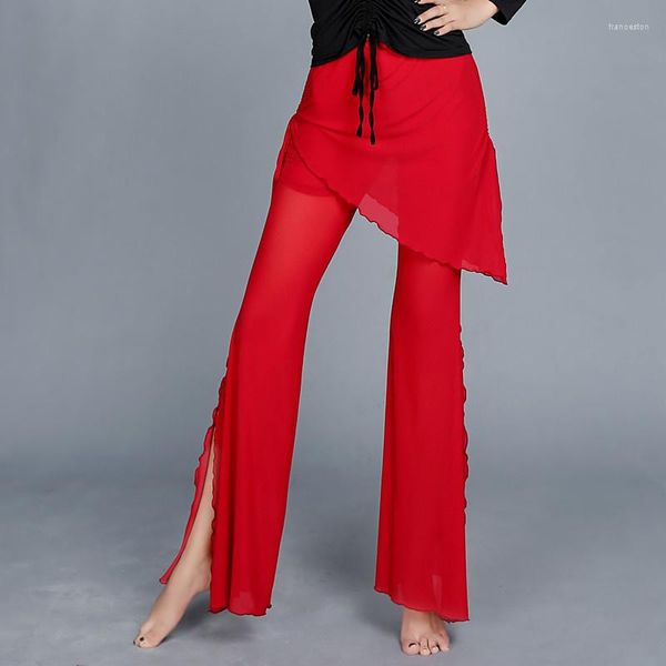 Pantaloni a due pezzi da donna # 9816 Abiti da ballo latino Donna Imposta T-shirt skinny a maniche lunghe estive Pantaloni neri da donna Gamba larga Femme Red