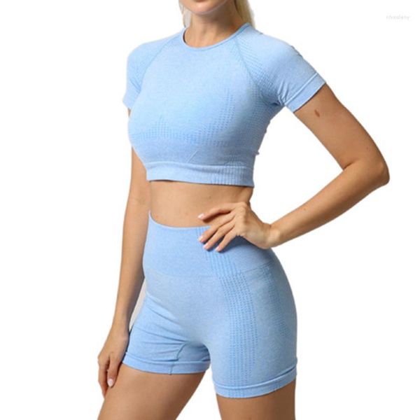 Zweiteilige Hosen für Damen, modisch, lässig, einfarbig, Sportanzug, kurze Ärmel, Top, Shorts, zweiteiliges Outfit, Lauftraining, Kleidung, Sport