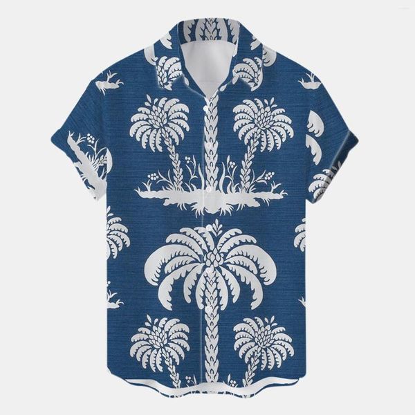 T-shirt da uomo Top estivo da uomo Camicia stampata con albero delle Hawaii Camicetta manica corta Colletto rovesciato T-shirt oversize da uomo