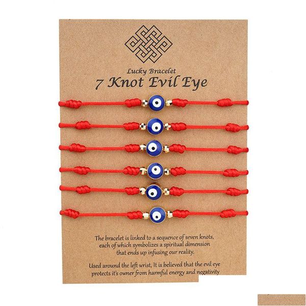 Charm-Armbänder Evil Blue Eye 7 Knoten Lucky Einstellbare rote Schnur Amet für Frauen Männer kleine Jungen Mädchen Drop Lieferung Schmuck Dhm02