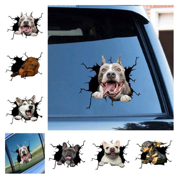 Adesivo per auto crepa per cani Adesivo decorativo per finestre da parete per auto da casa creativa Bassotto Bulldog Crepa Adesivo per toilette Adesivo per frigorifero