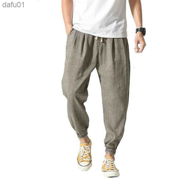 Pantaloni da uomo Harem in lino di cotone estivo Pantaloni da uomo in stile cinese Pantaloni da uomo casual leggeri alla caviglia Pantaloni sportivi L230520